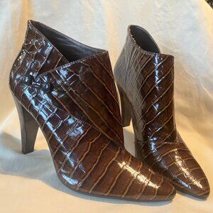 Via Spiga "Lydia" Brown Leather Heeled Booties, Size 7